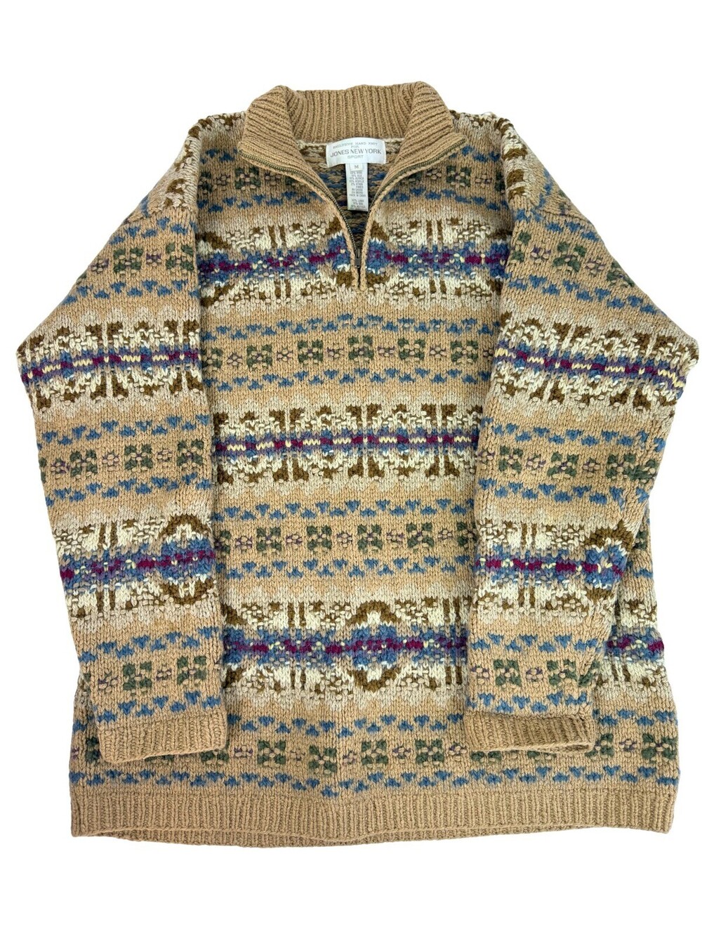 Jones New York Sport Wool Silk Alpaca Fair Isle Quarter Zip Sweater M
